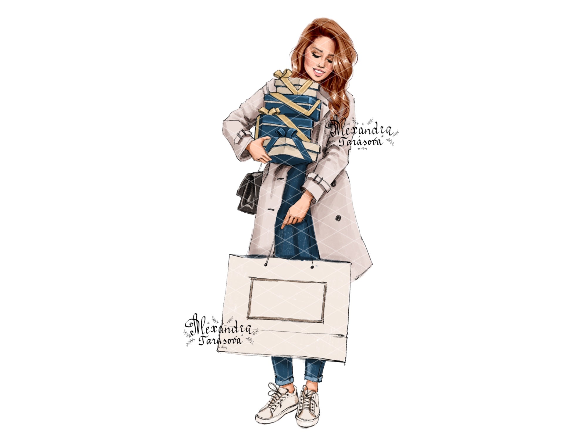 Digital Watercolor Illustration Fashion Girl Gifts Stylish Outfit Trendy Hairstyles Printable Art Instant Download Clipart