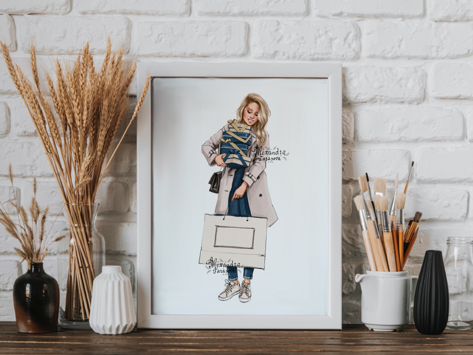 Digital Watercolor Illustration Fashion Girl Gifts Stylish Outfit Trendy Hairstyles Printable Art Instant Download Clipart