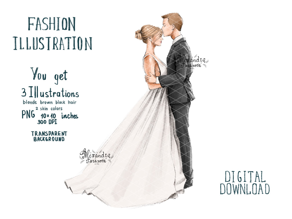 Digital Watercolor Illustration Wedding Painting Drawing Style Sketch Instant Download Printable Art Wedding Invitation Clipart Stickers