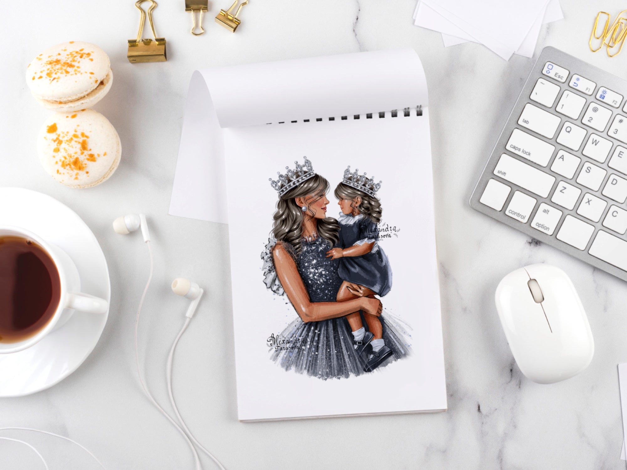 Digital Watercolor Illustration Mother And Daughter Stylish Blue Dress Sparkle Mother Day Printable Art Clipart Stickers Instant Download