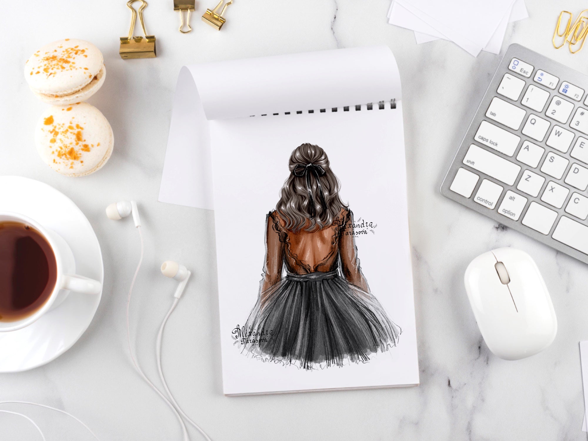 Digital Watercolor Illustration Stylish Girl Black Dress Tutu Instant Download Drawing Style Clipart Stickers Printable Art Watercolor