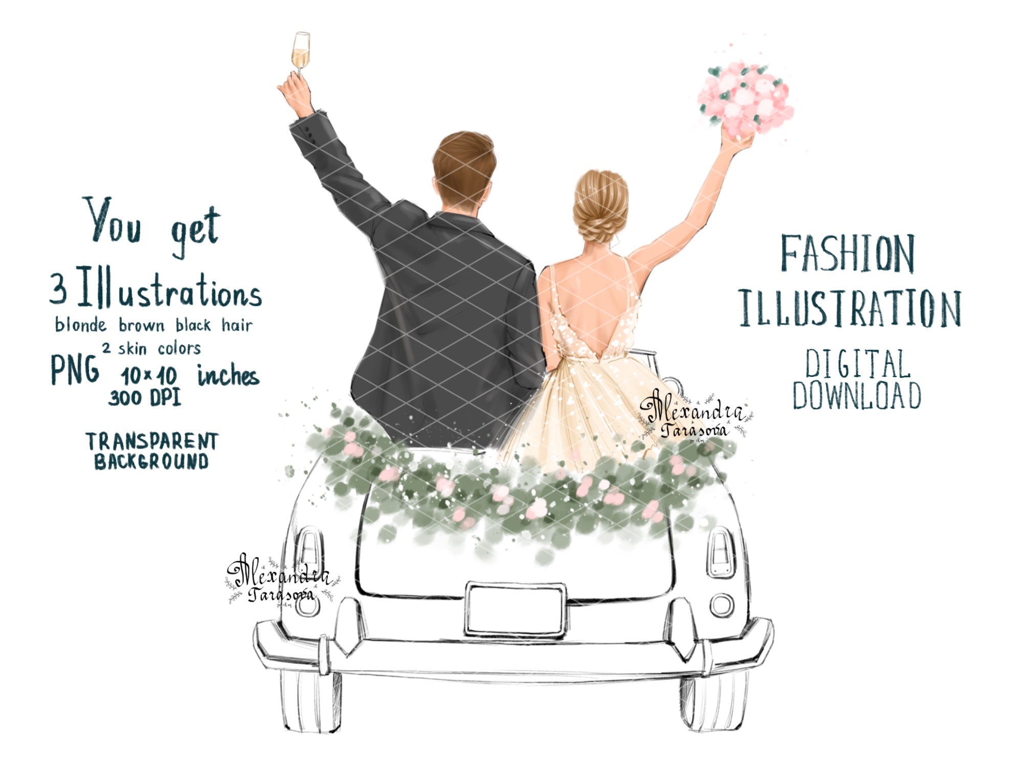 Digital Watercolor Illustration Fashion Wedding Picture Drawing Style Printable Art Trendy Hairstyles Png Transparent Background