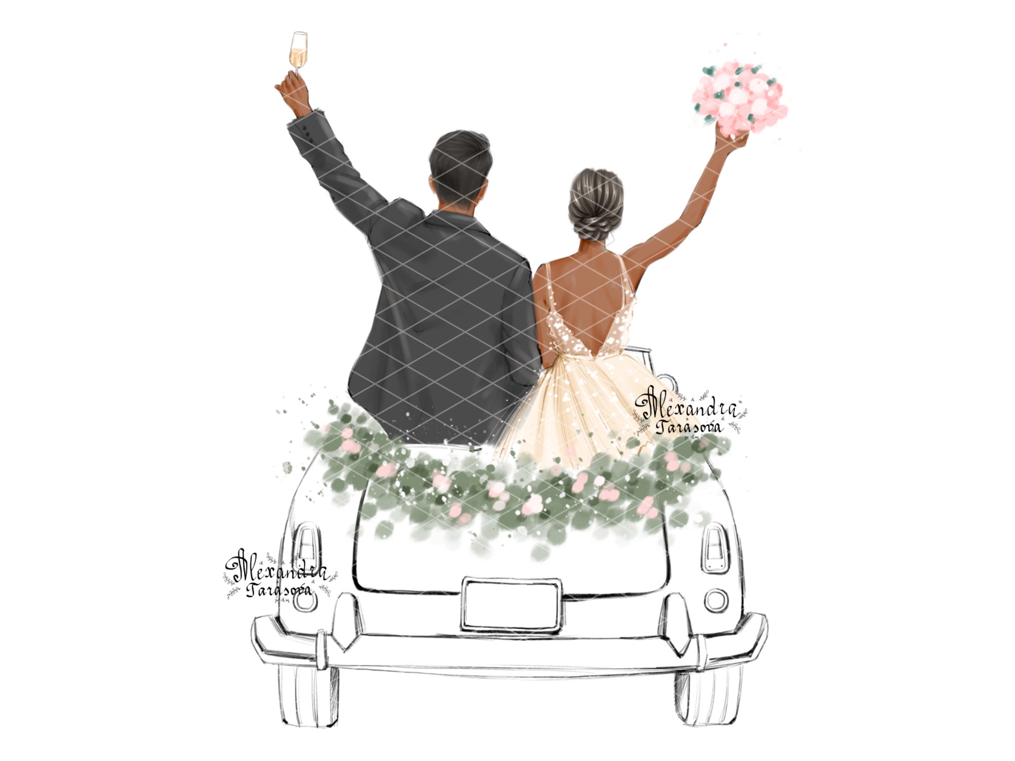 Digital Watercolor Illustration Fashion Wedding Picture Drawing Style Printable Art Trendy Hairstyles Png Transparent Background