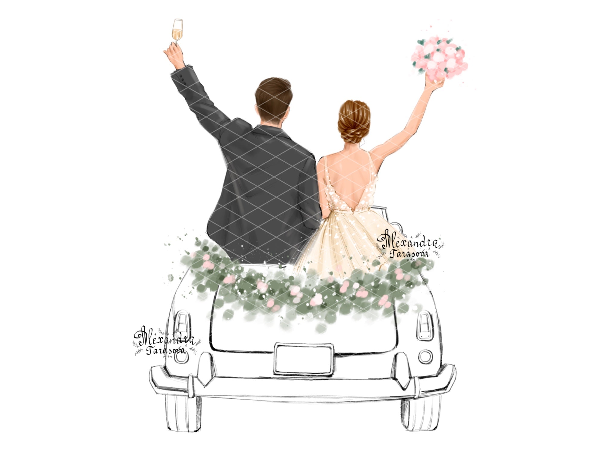 Digital Watercolor Illustration Fashion Wedding Picture Drawing Style Printable Art Trendy Hairstyles Png Transparent Background