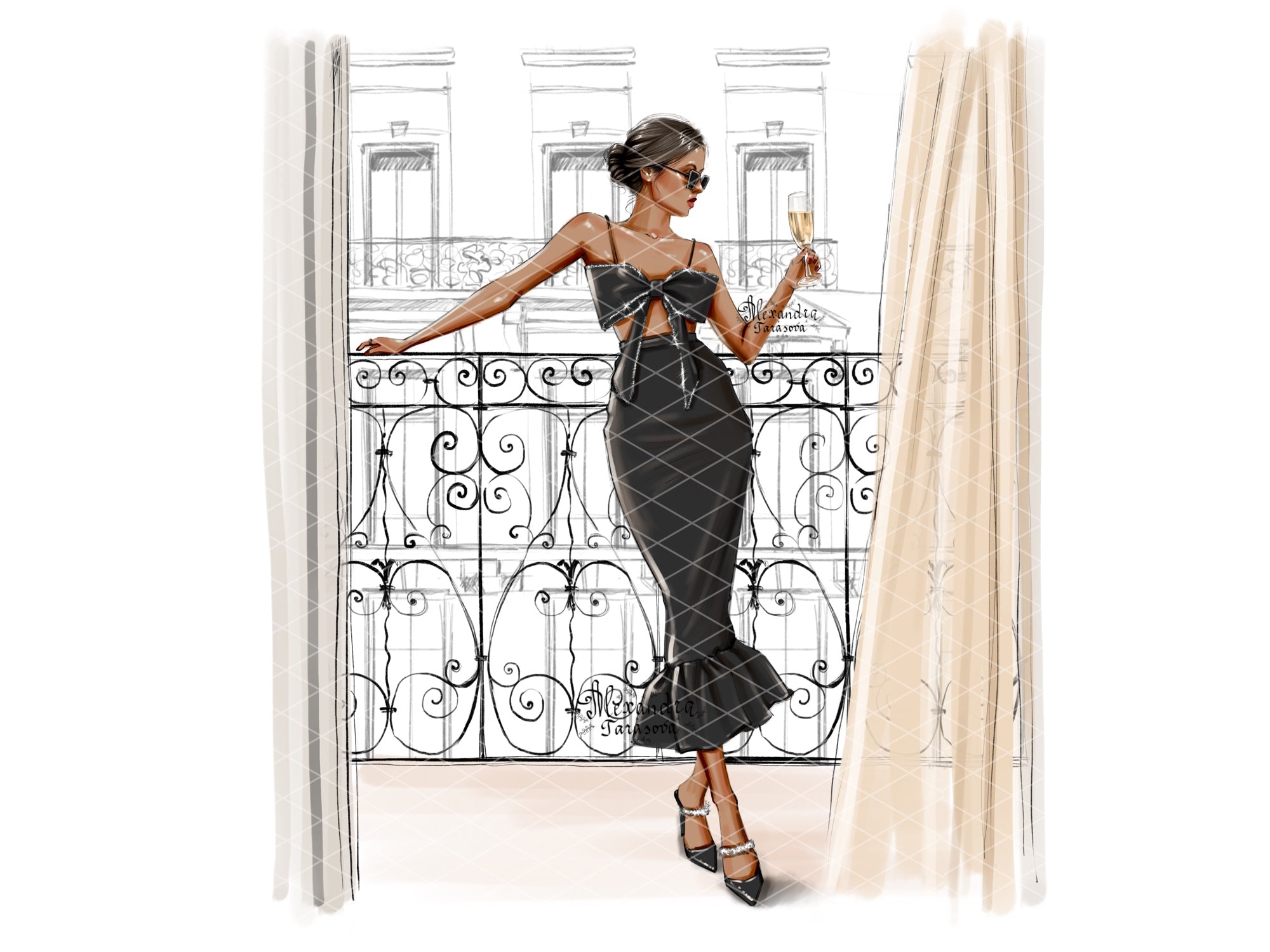 Digital Watercolor Illustration Fashion Girl Boss Girl Black Girl Trendy Hairstyles Printable Art Stylish Outfit Watercolor Painting Handmad