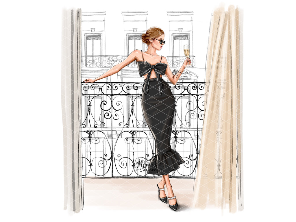 Digital Watercolor Illustration Fashion Girl Boss Girl Black Girl Trendy Hairstyles Printable Art Stylish Outfit Watercolor Painting Handmad