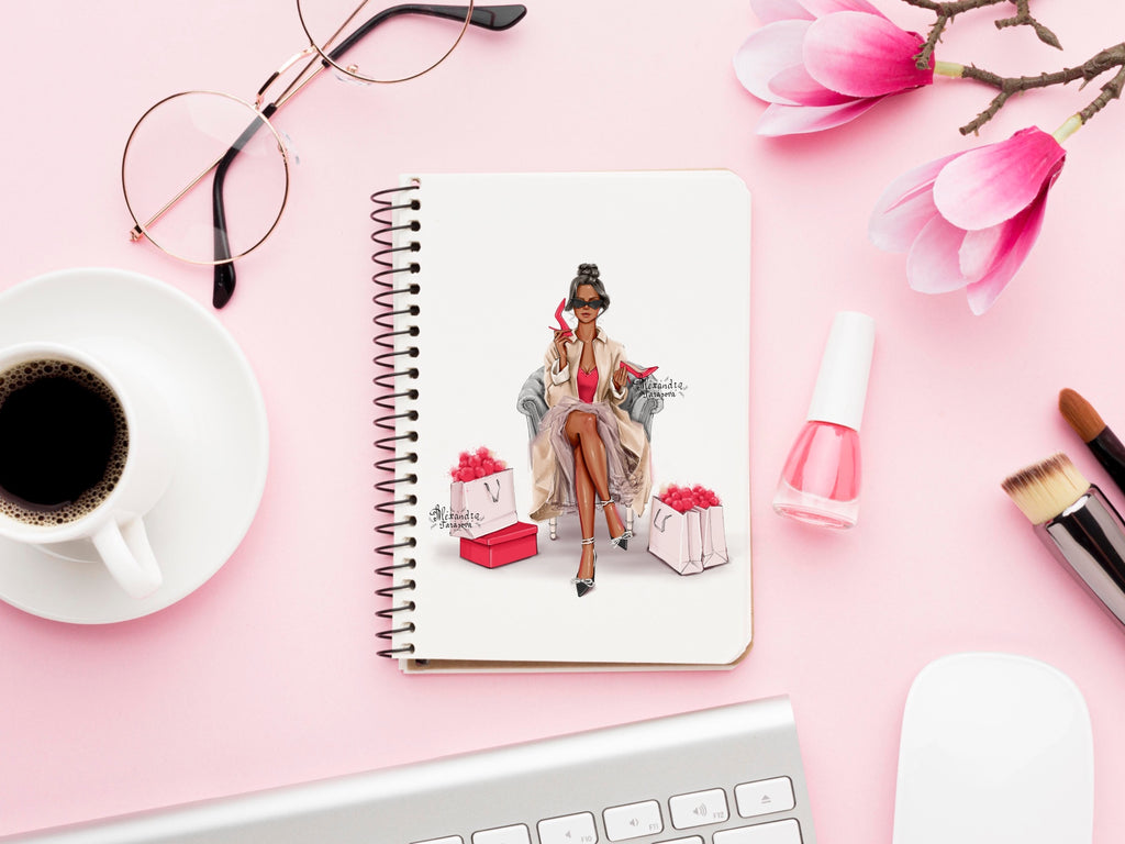 Digital Watercolor Illustration Fashion Girl Black Boss Girl Stylish Red Shoes Printable Art Watercolor Painting Drawing Style