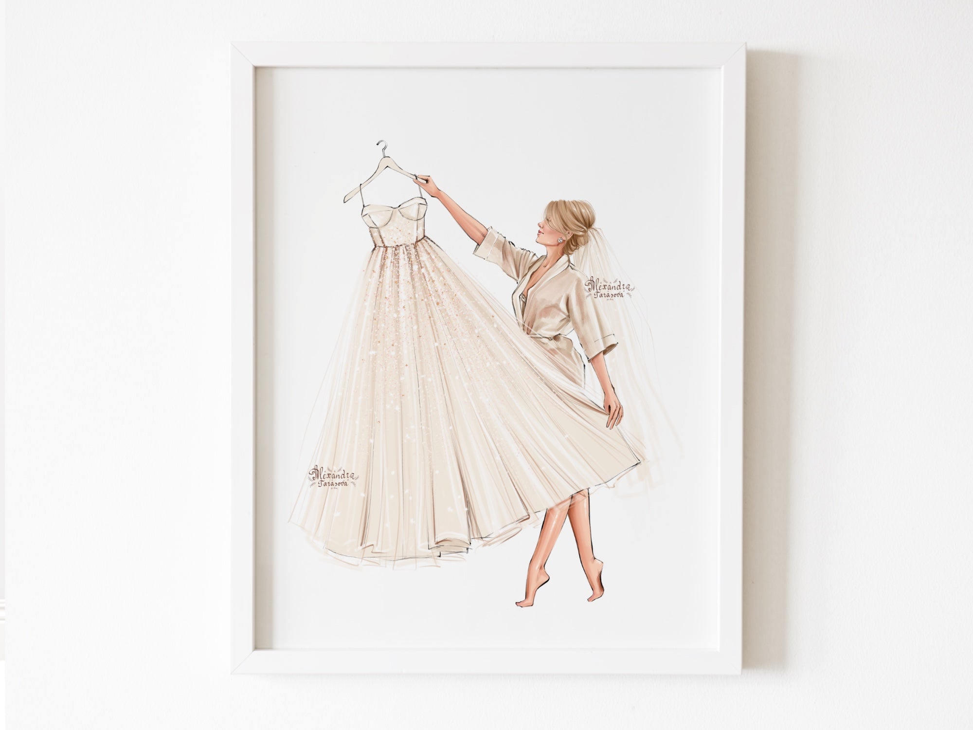 Instant Download Fashion Illustration Stylish Bride Wedding Drawing White Dress Clipart Png Files Printable Art Blond Brown Hairstyles