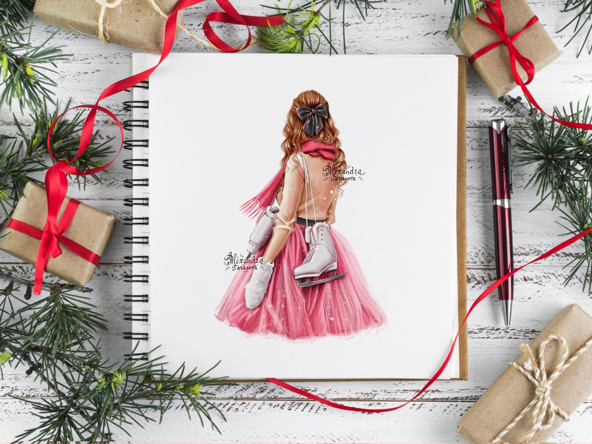 Instant Download Fashion Girl Winter Holiday Pink Skirt Trendy Hairstyles Blond Brown Brunette Clipart Stickers Planner Dashboard Cover