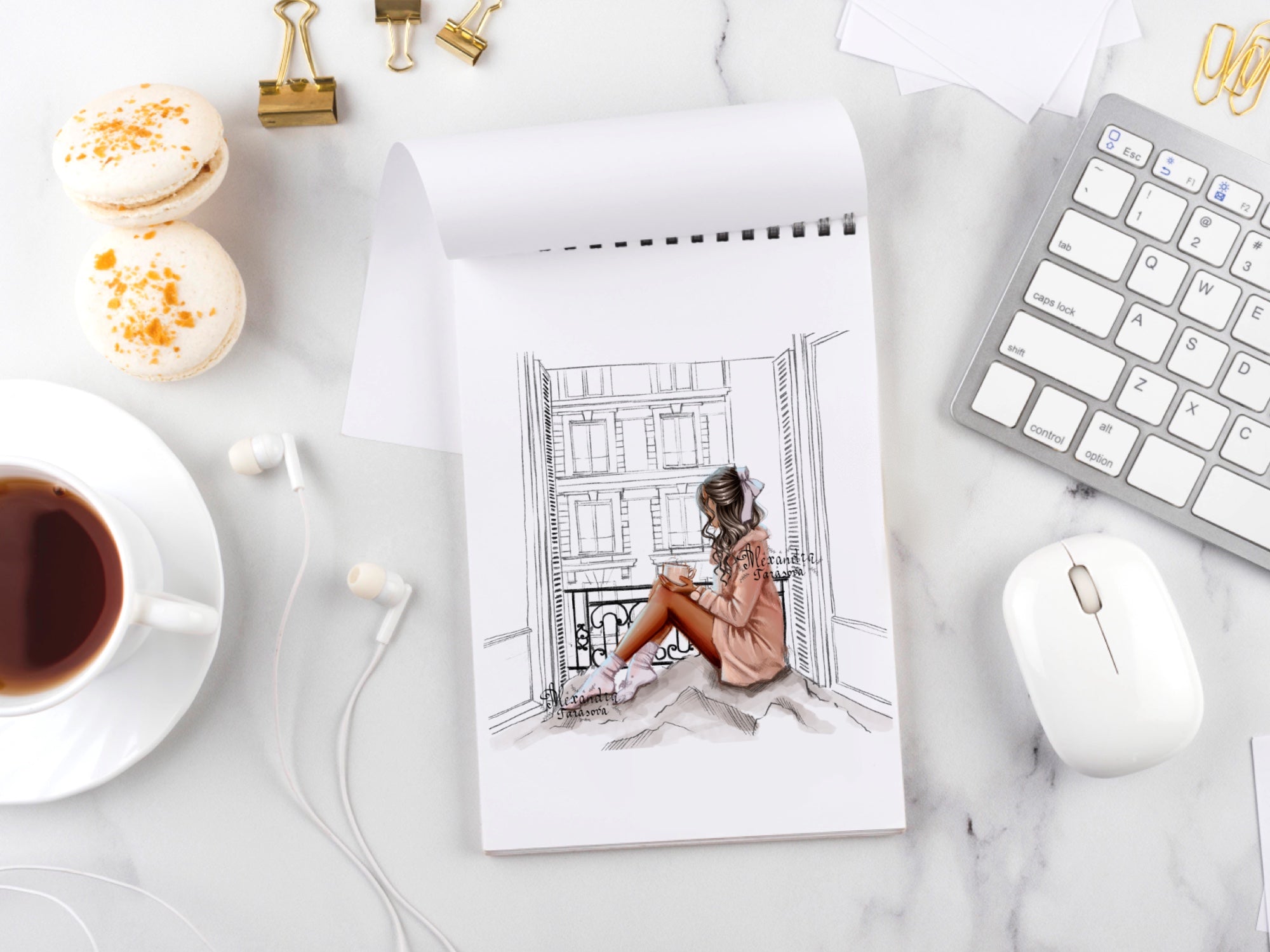 Digital Illustration Fashion Girl Watercolor Painting Window Paris Printable Art Clipart Stickers