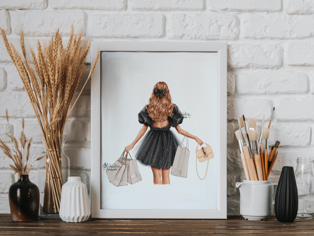 Fashion Girl Digital Illustration Shopping Bag Trendy Hairstyles Instant  Download Drawing Picture Printable Art Png Transparent Background