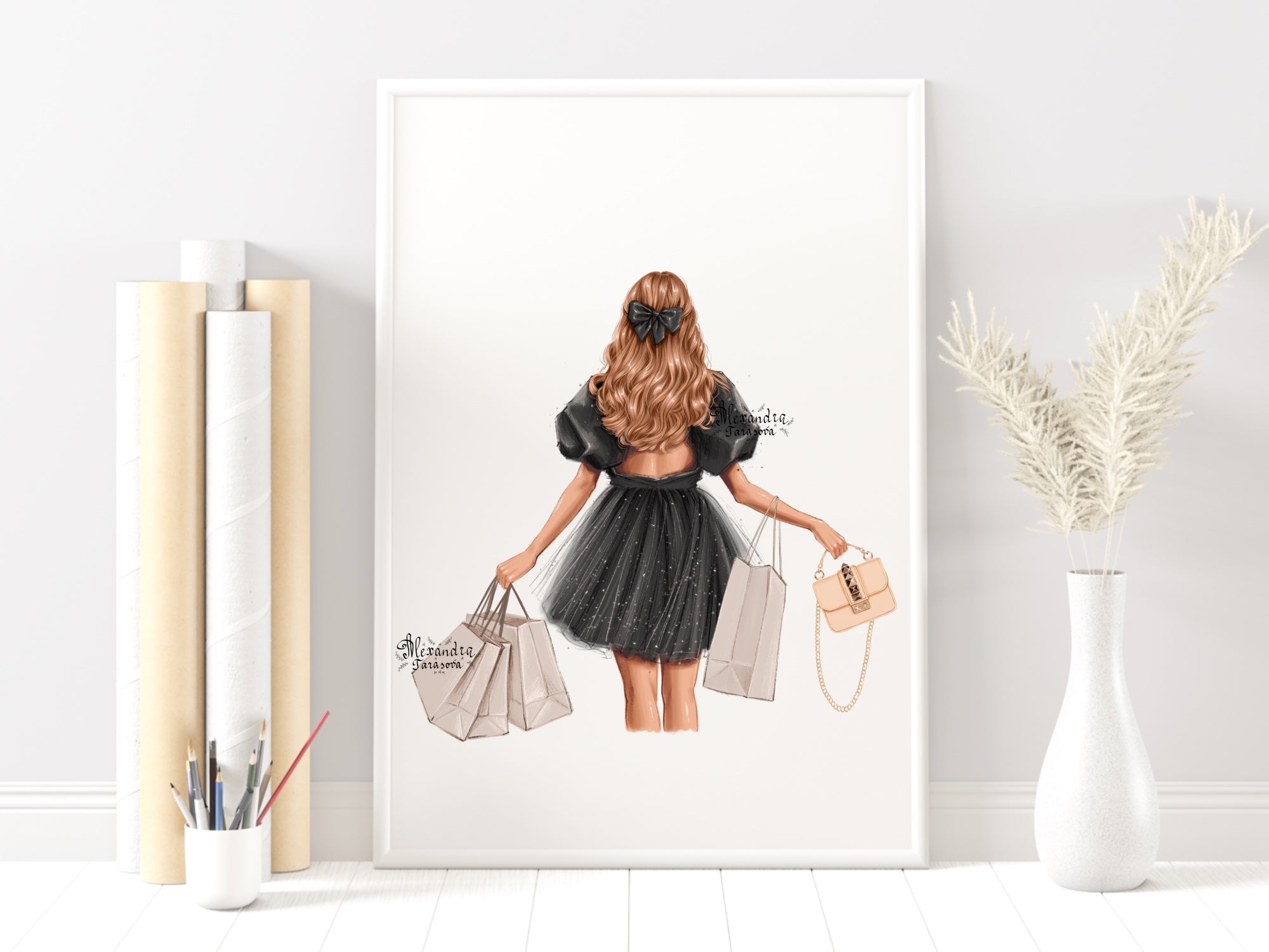 Fashion Girl Digital Illustration Shopping Bag Trendy Hairstyles Instant  Download Drawing Picture Printable Art Png Transparent Background